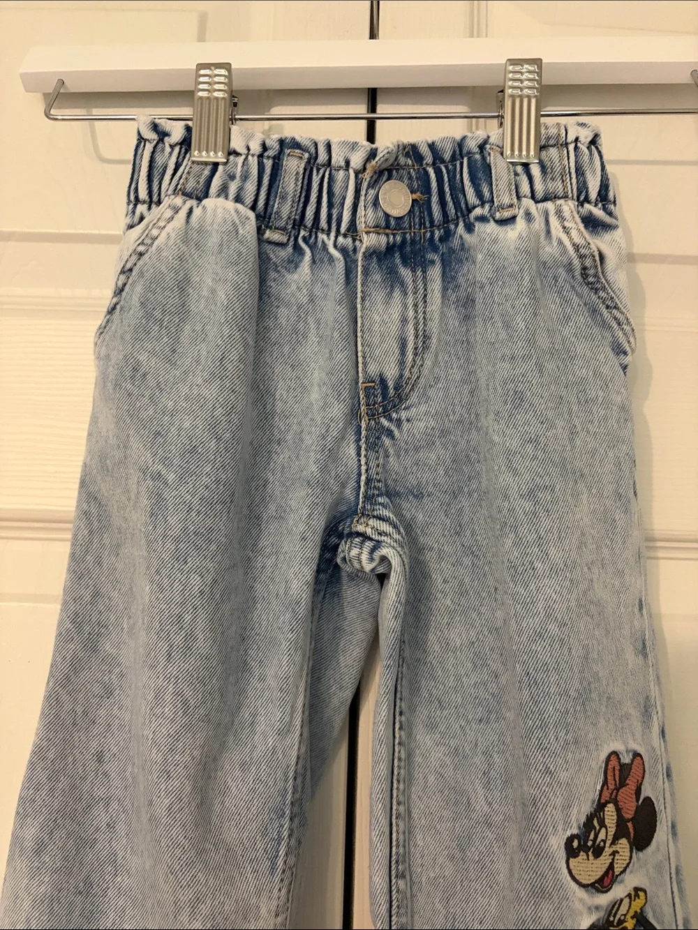 Disney Jeans With  Minnie Pluto & Mickey Embroidered Faces On Leg Size 2T
